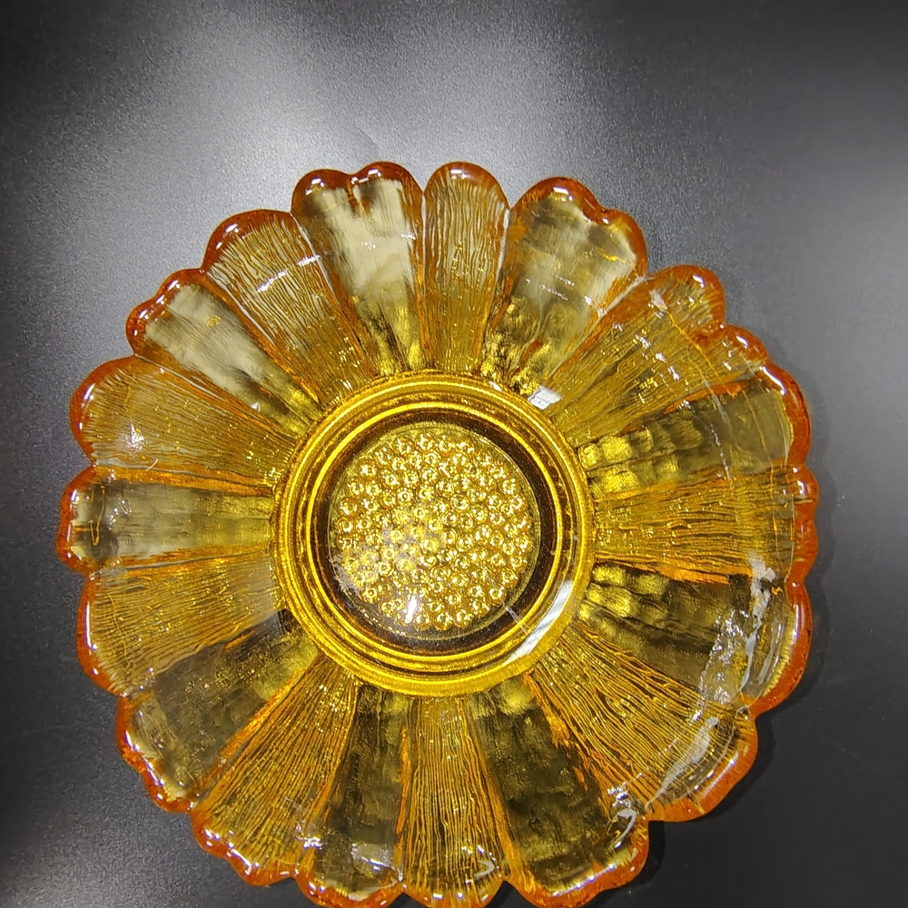 Amber Glass Flower Bowl - Home Art Decorative Accent